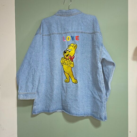 JCPenney x HARIBO Women's Denim Embroidered Lightweight Bear Shirt Jacket - Picture 6 of 10
